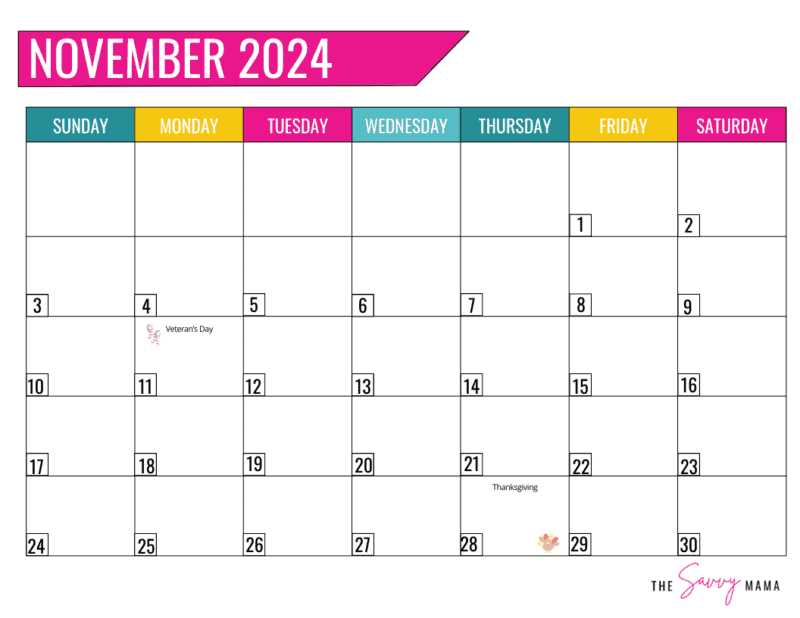 free november calendar template