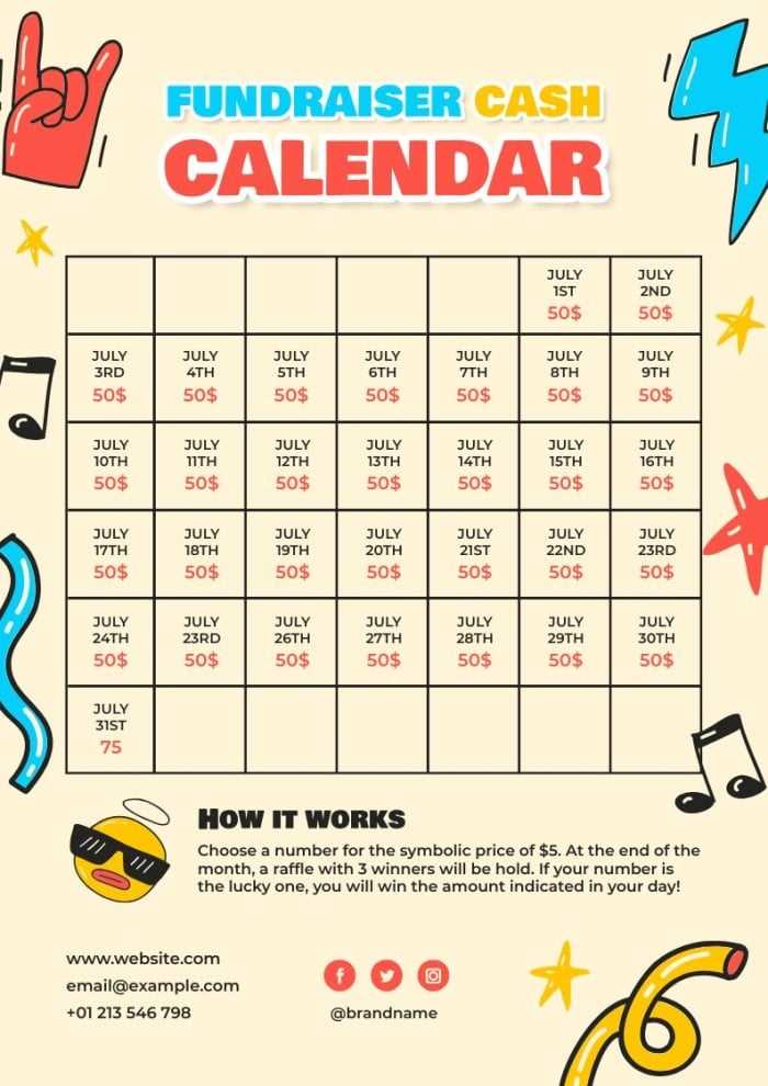 fundraiser editable free calendar raffle template