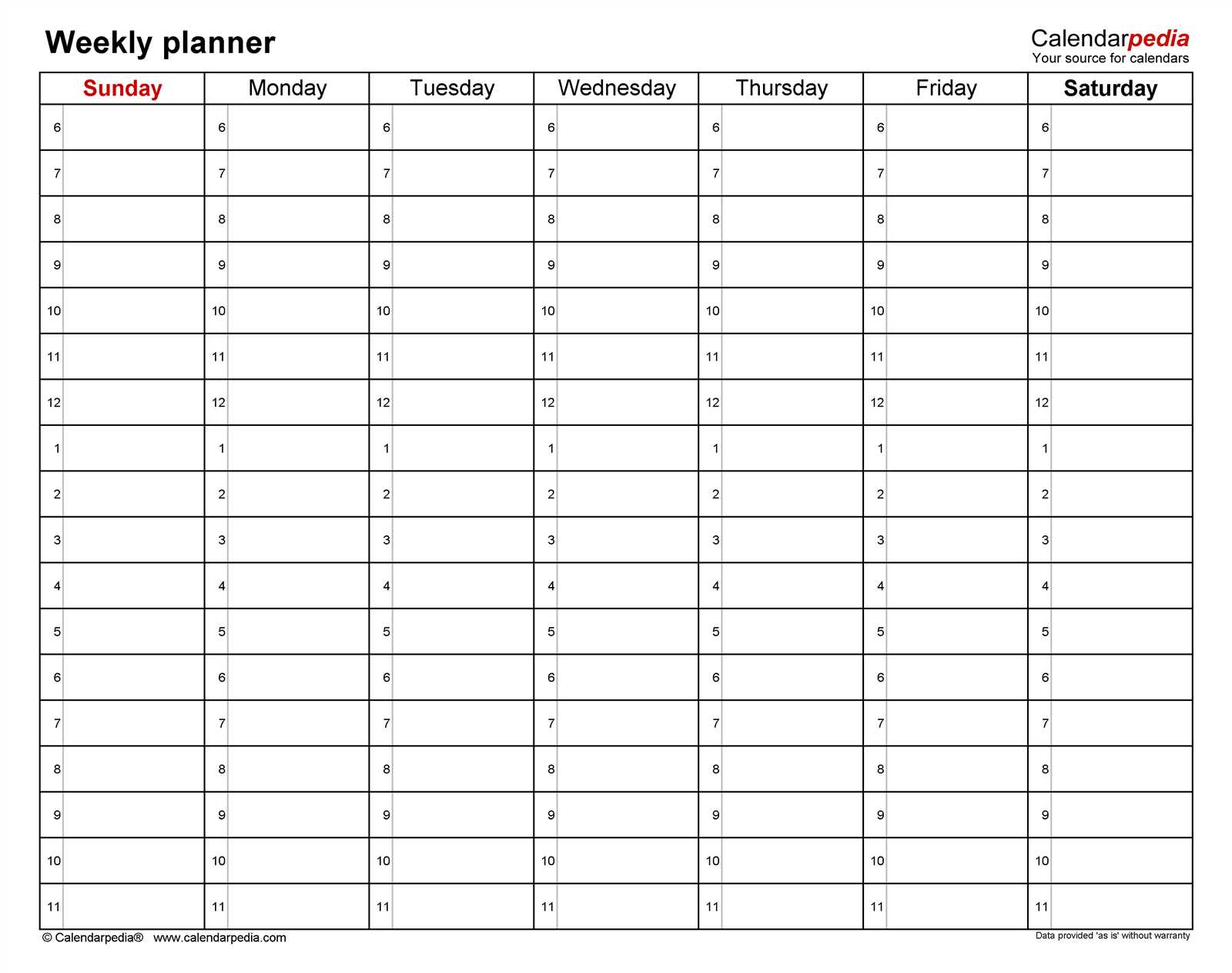 weekly calendar schedule template