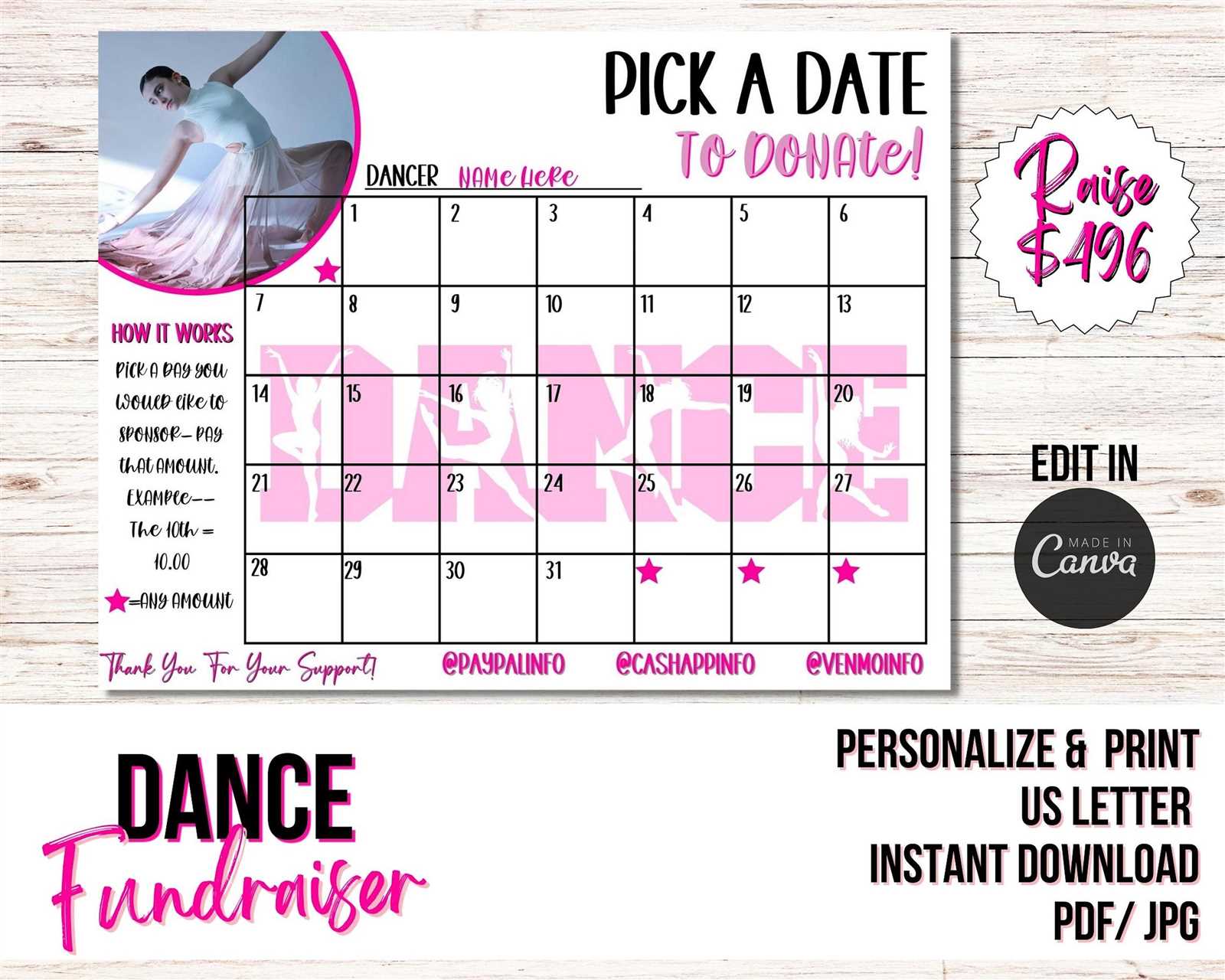 dance calendar template