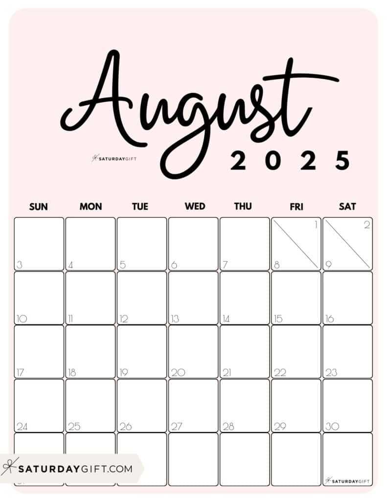 august monthly calendar template