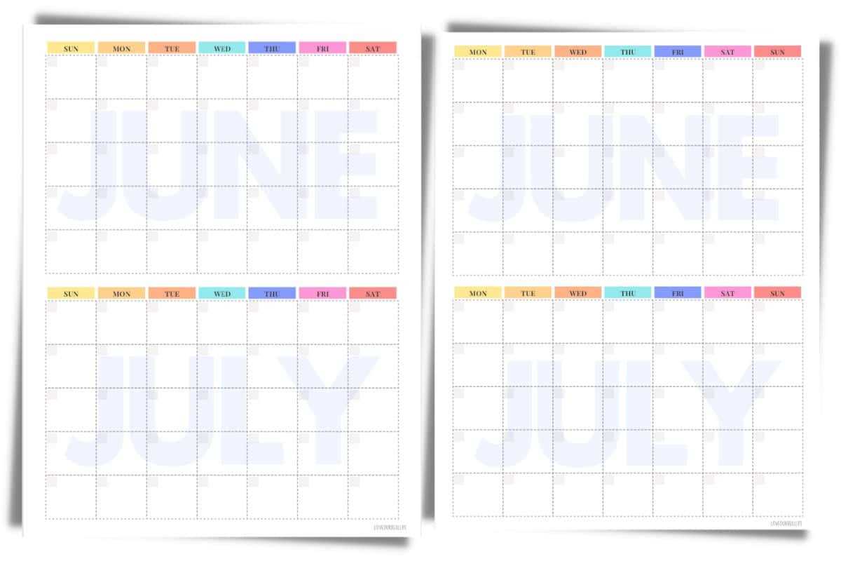 june blank calendar template