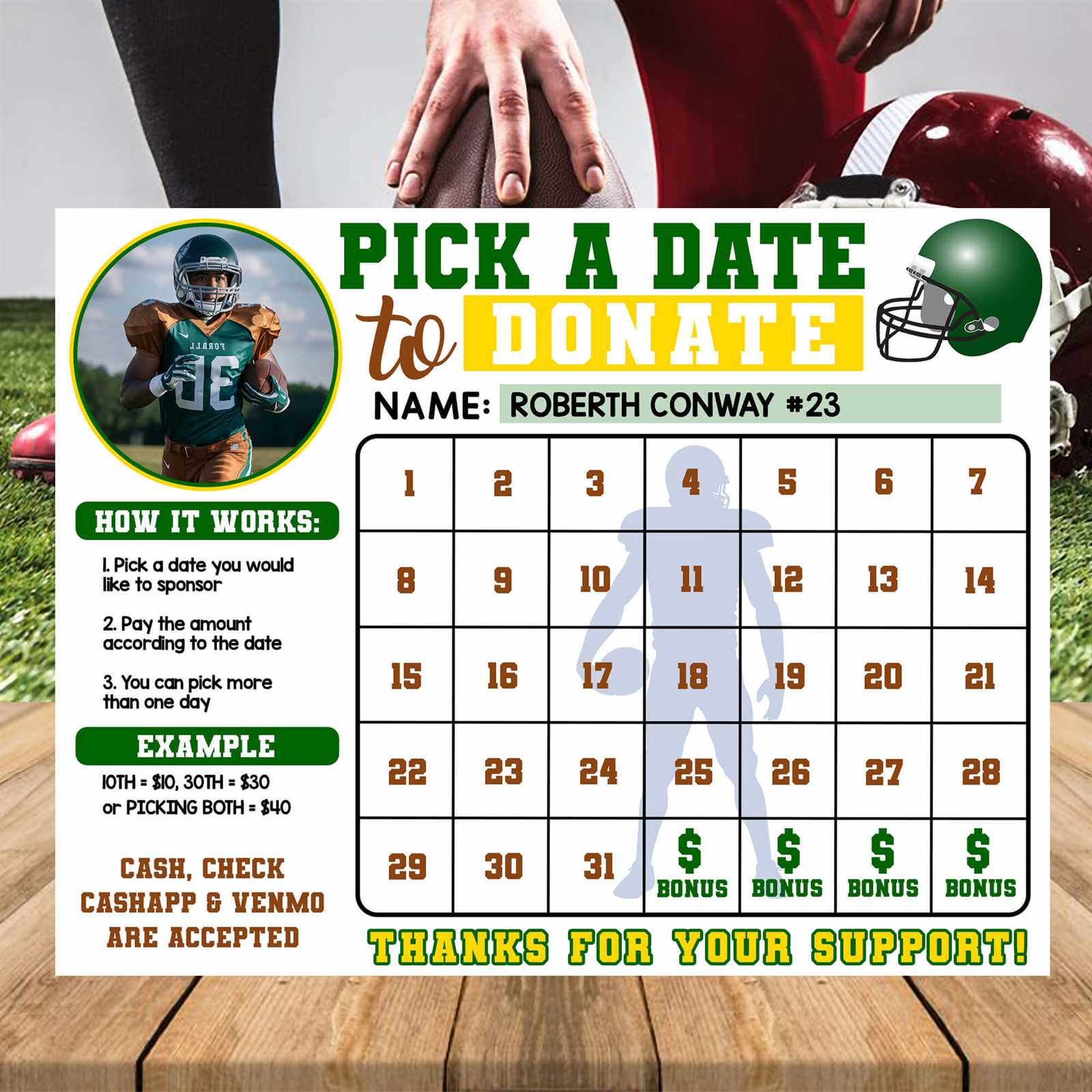 football calendar fundraiser template