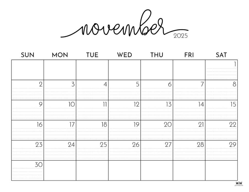 november monthly calendar template