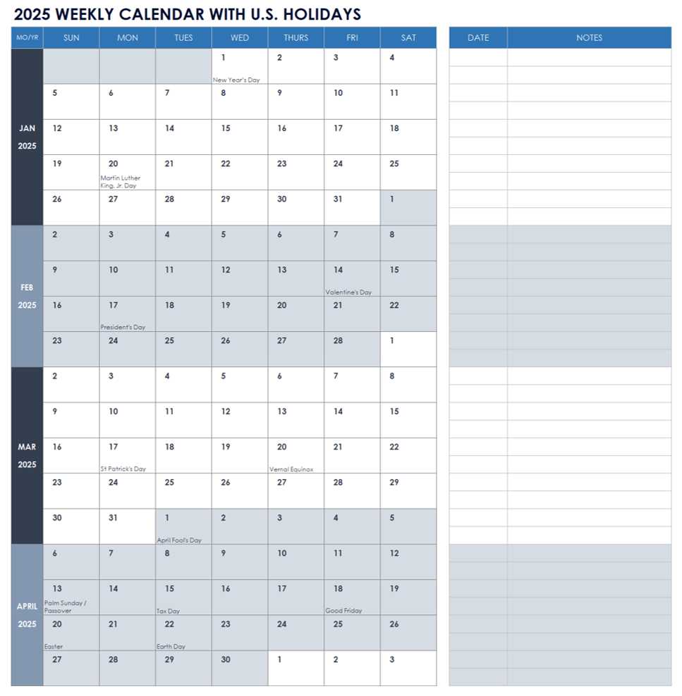 semester calendar template 2025