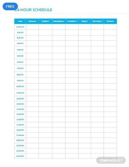 24 hour calendar template free