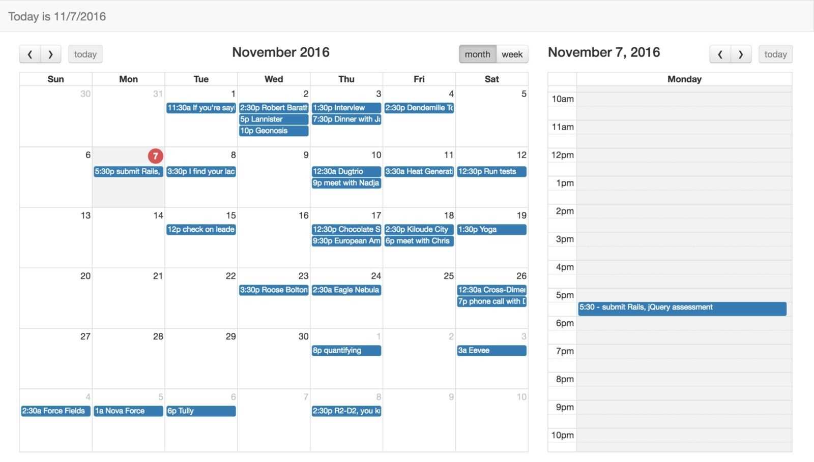 calendar template bootstrap