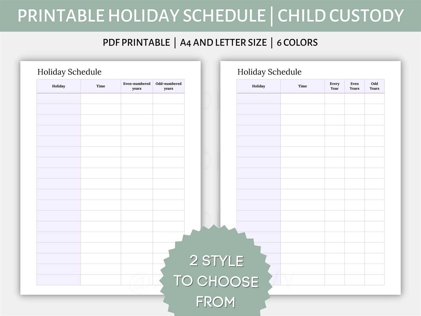 parenting calendar template