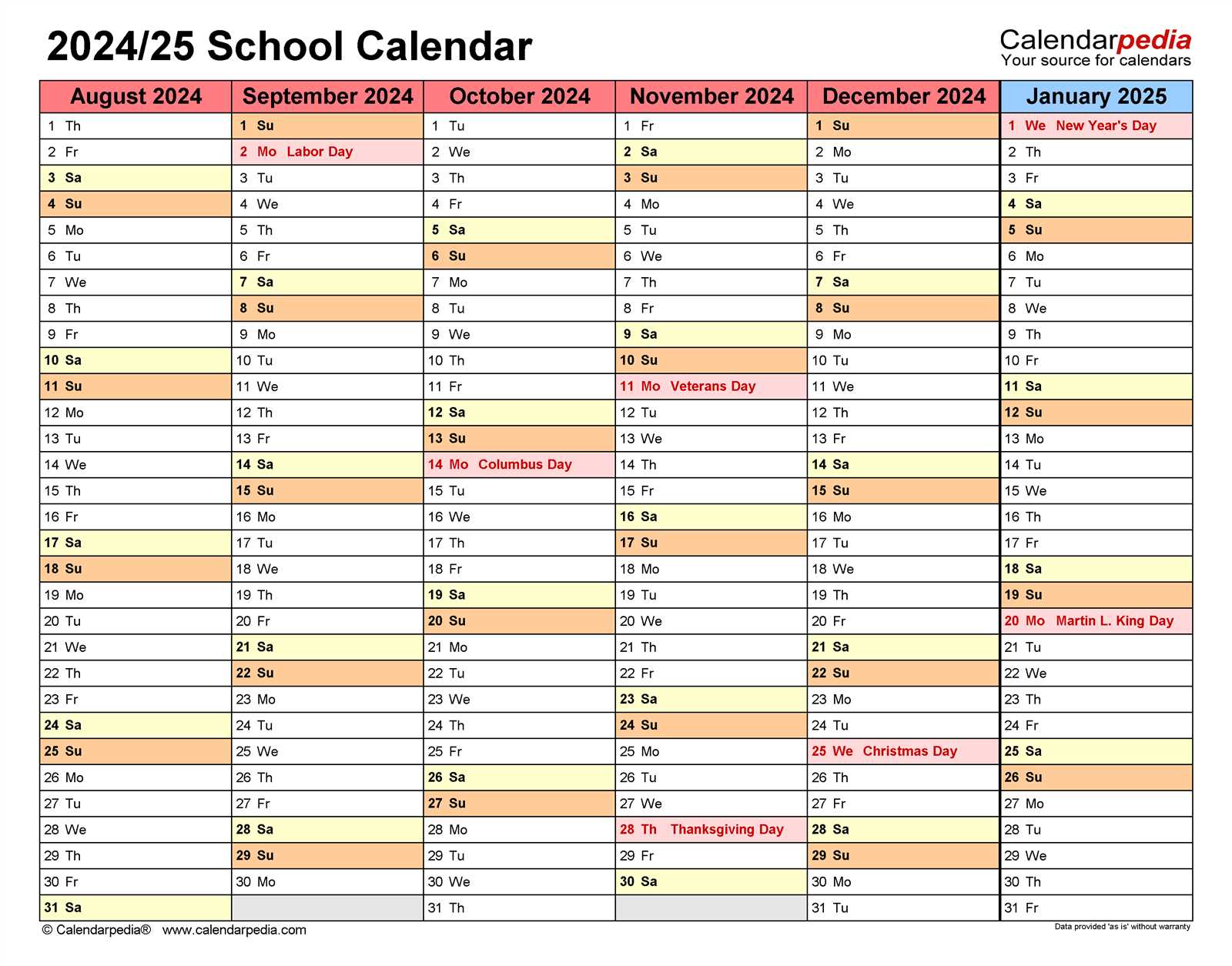 elementary calendar template