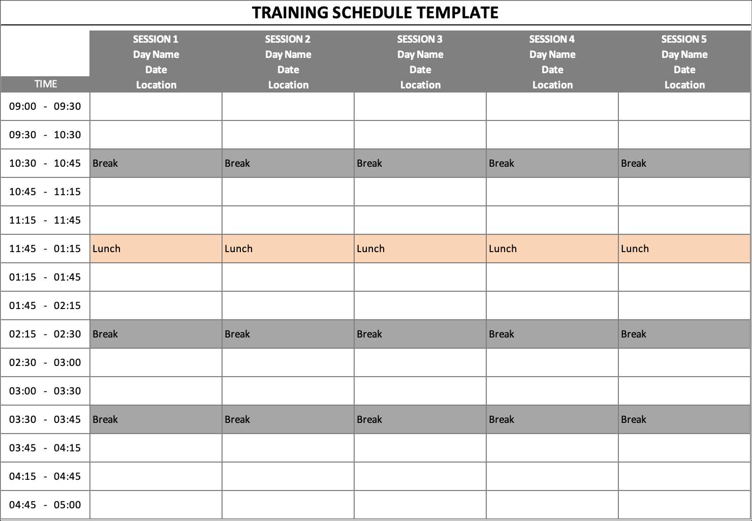 training calendar template free download