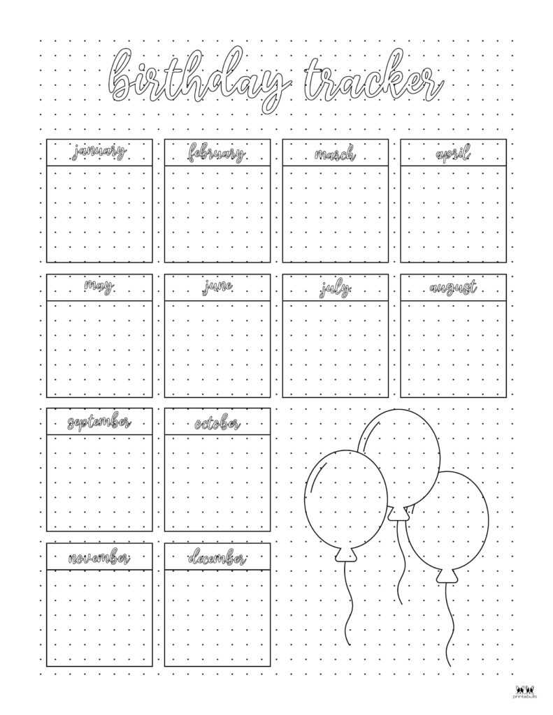 birthday list calendar template