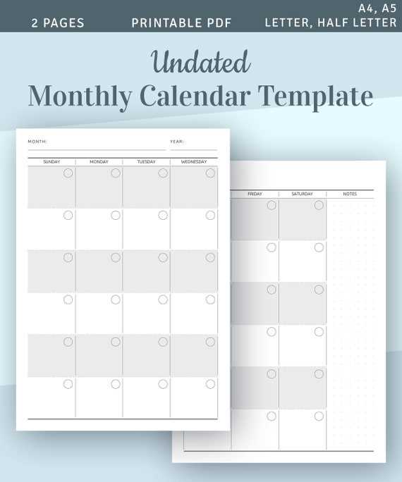 free 2 page monthly calendar template