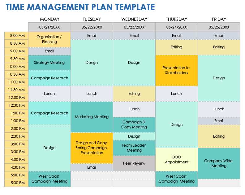 free time management calendar template