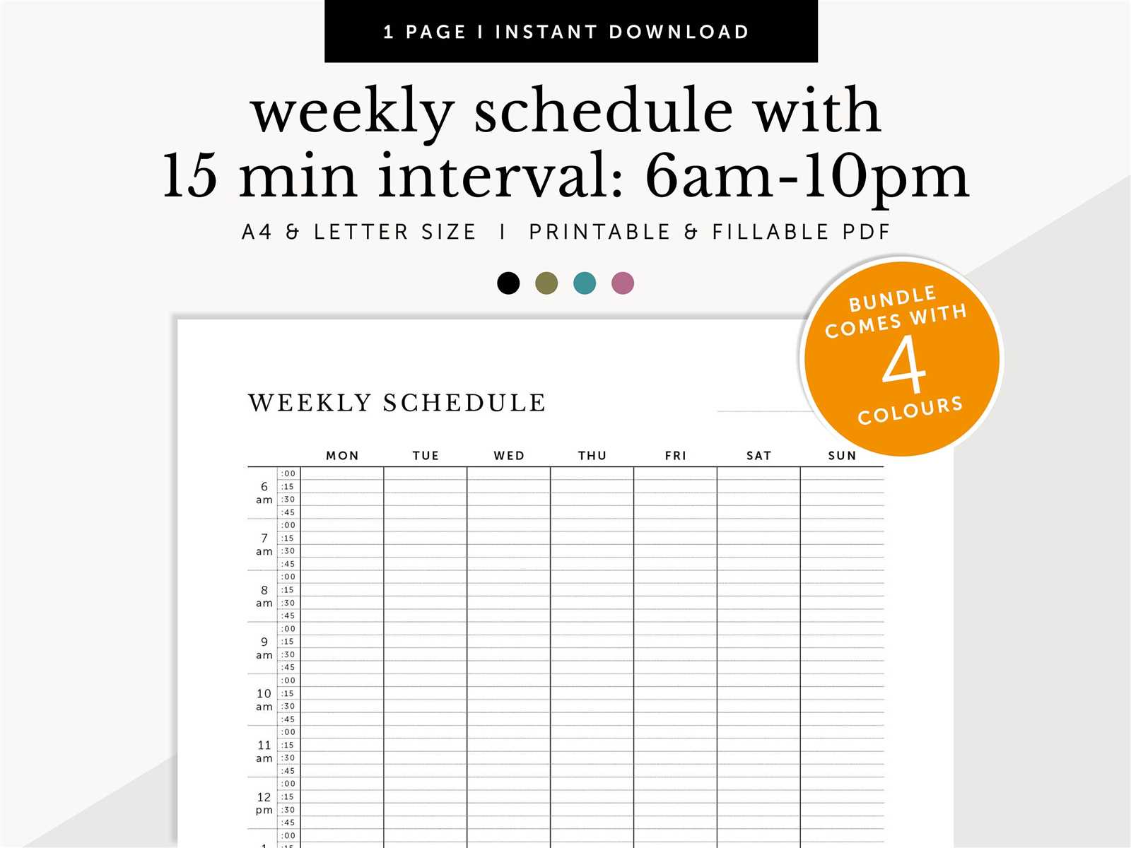 15 minute interval calendar template