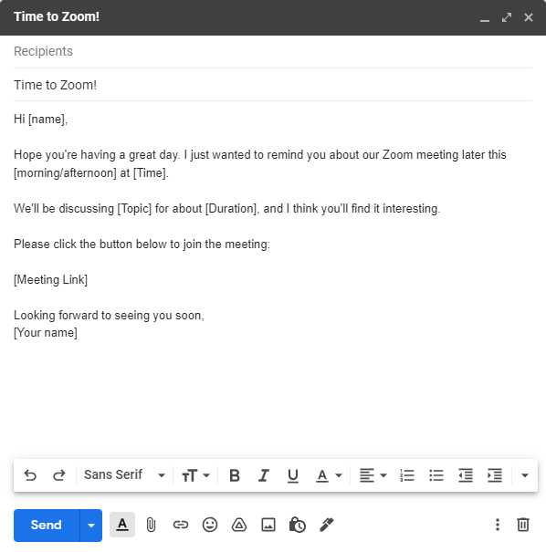 sending calendar invite email template