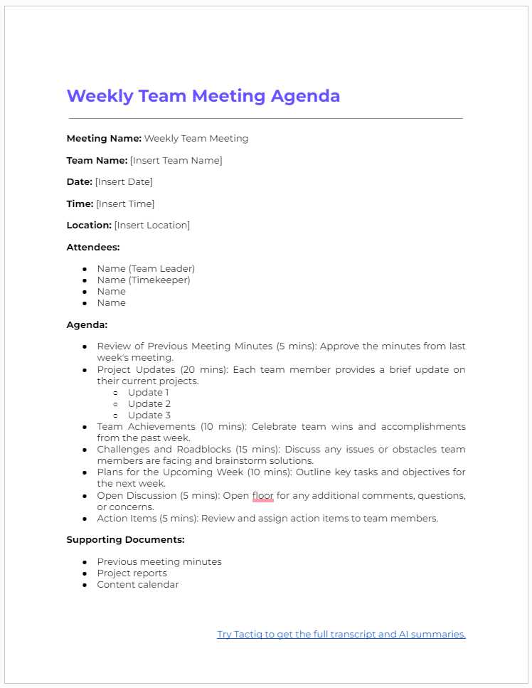 calendar of meetings template