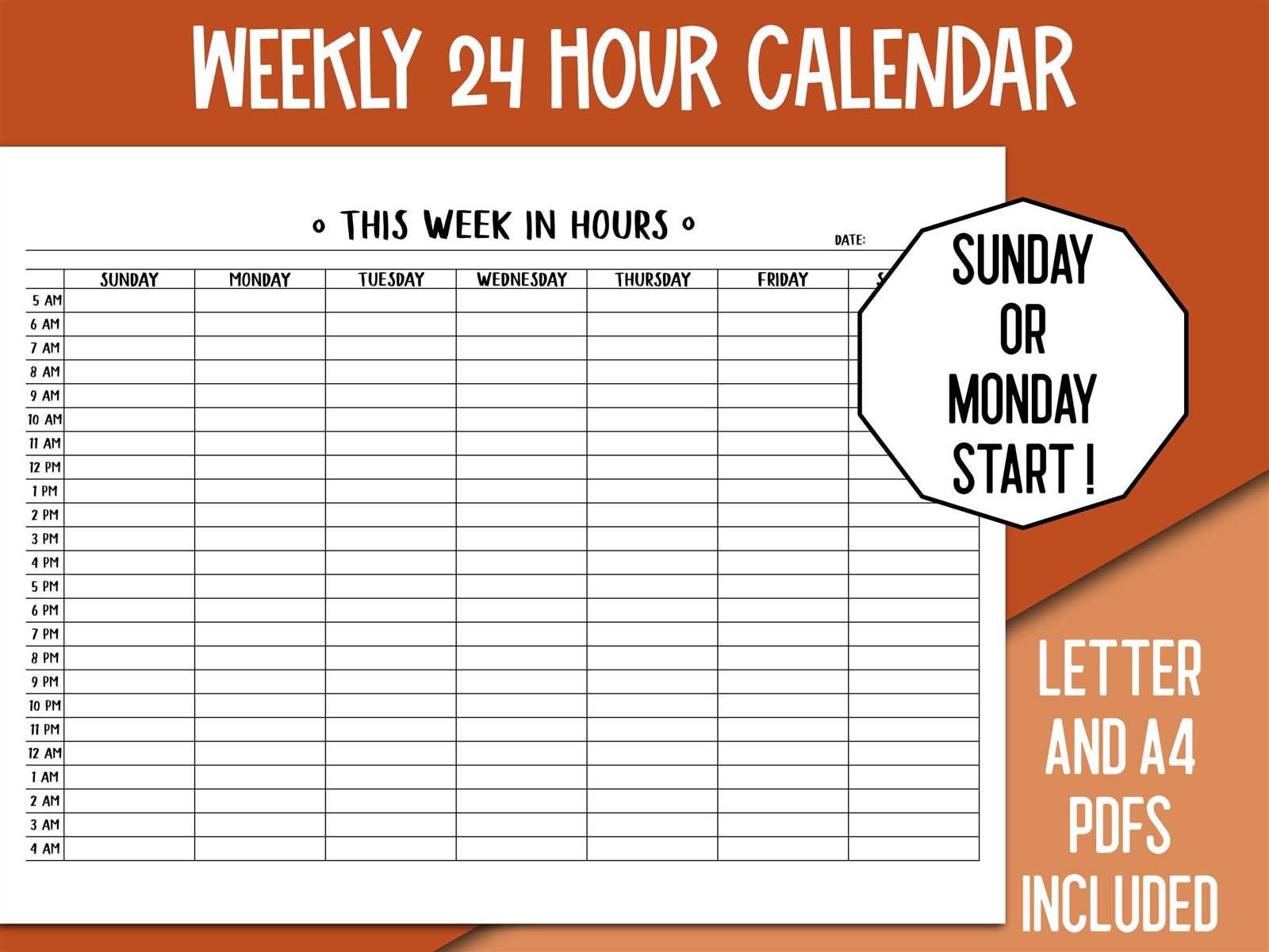 printable hourly calendar template