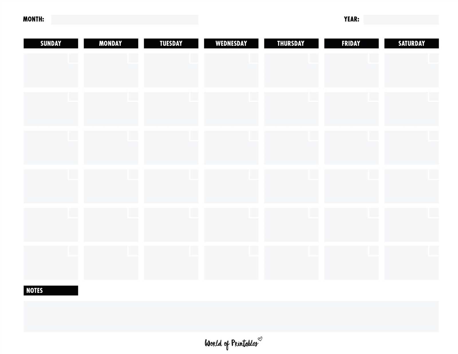 free blank calendar template printable