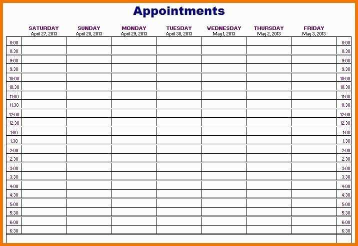 appointment calendar template printable