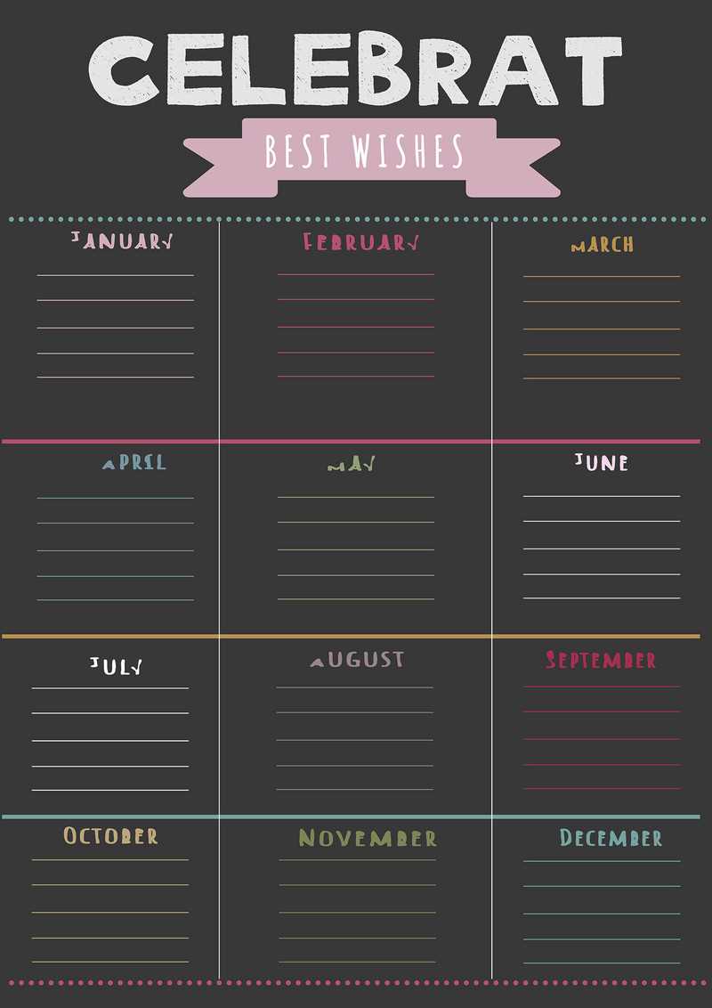 team birthday calendar template