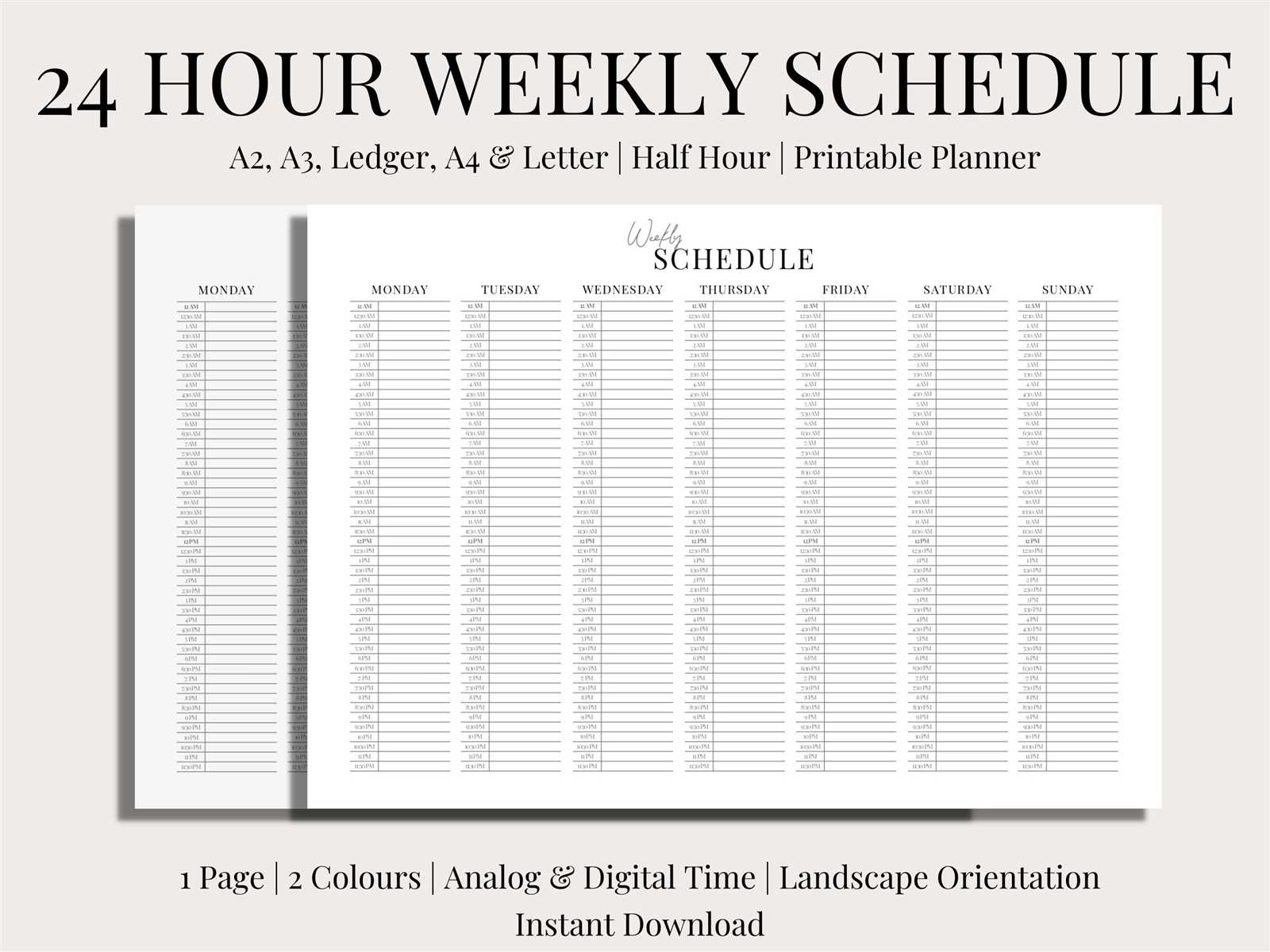 7 day 24 hour calendar template