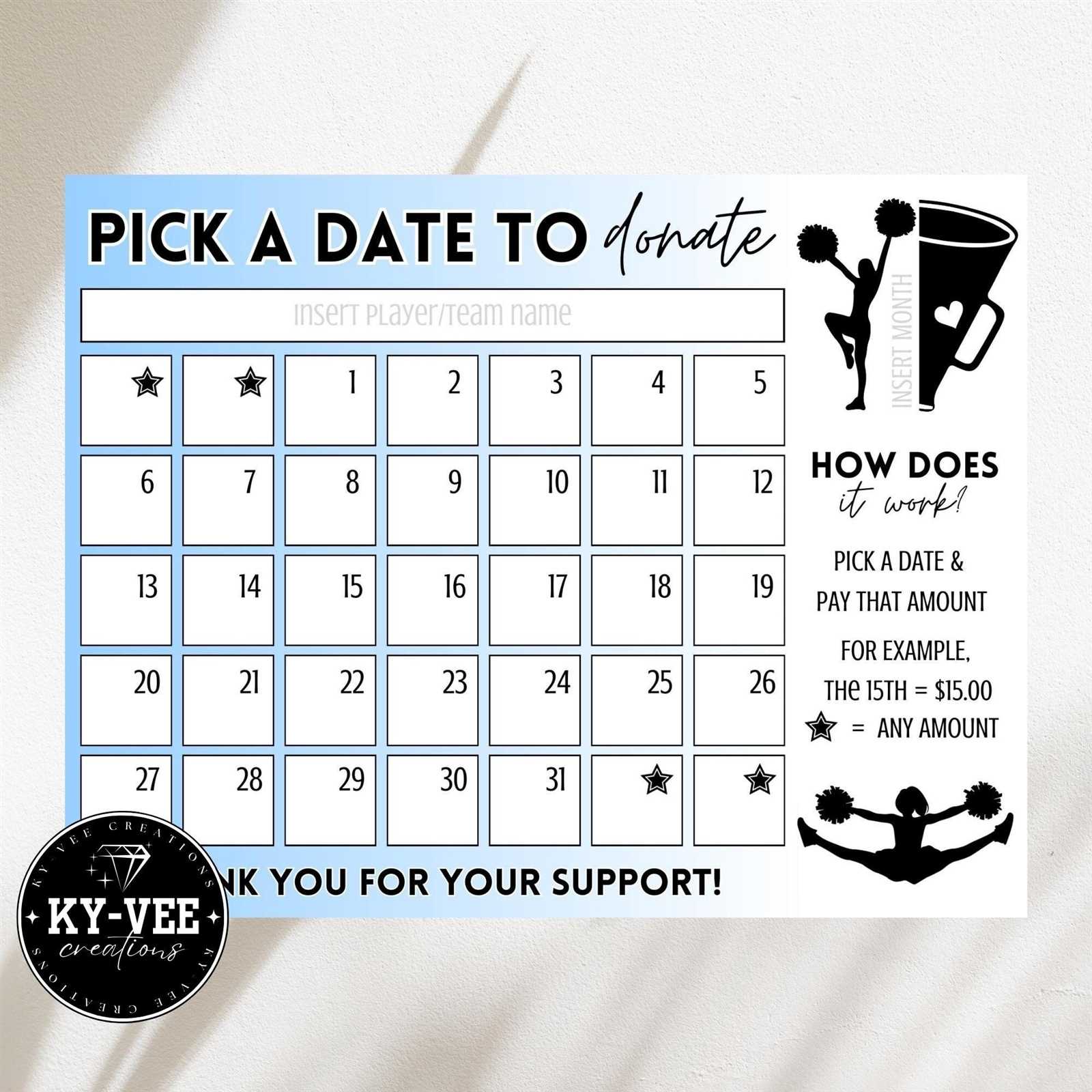 free cheer calendar fundraiser template