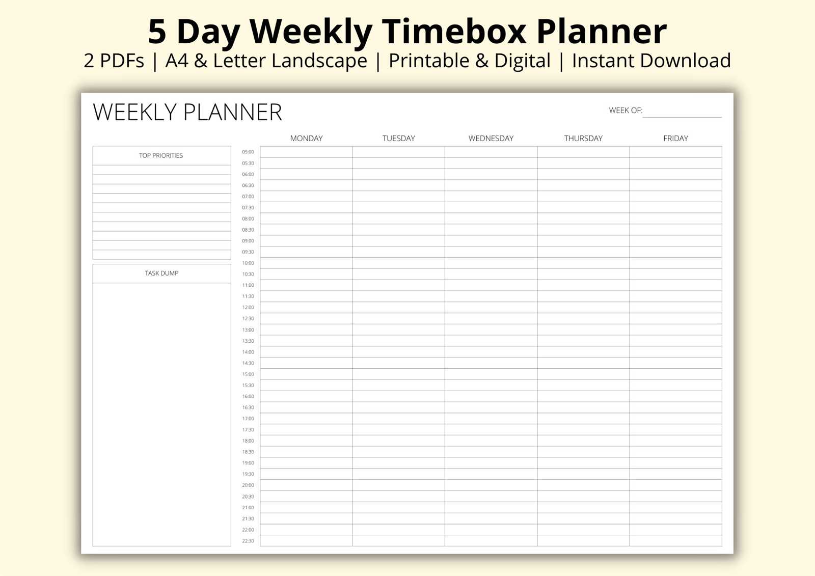 5 day weekly calendar template