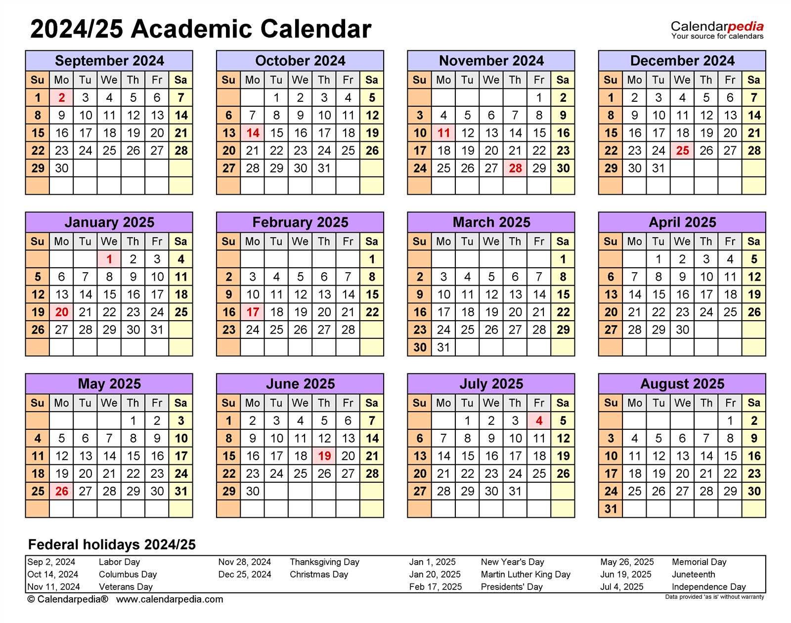 academic calender template