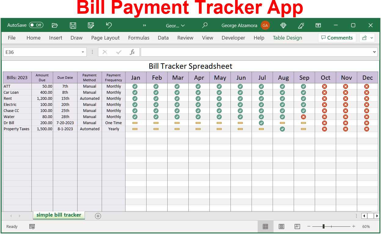 calendar for bills due template