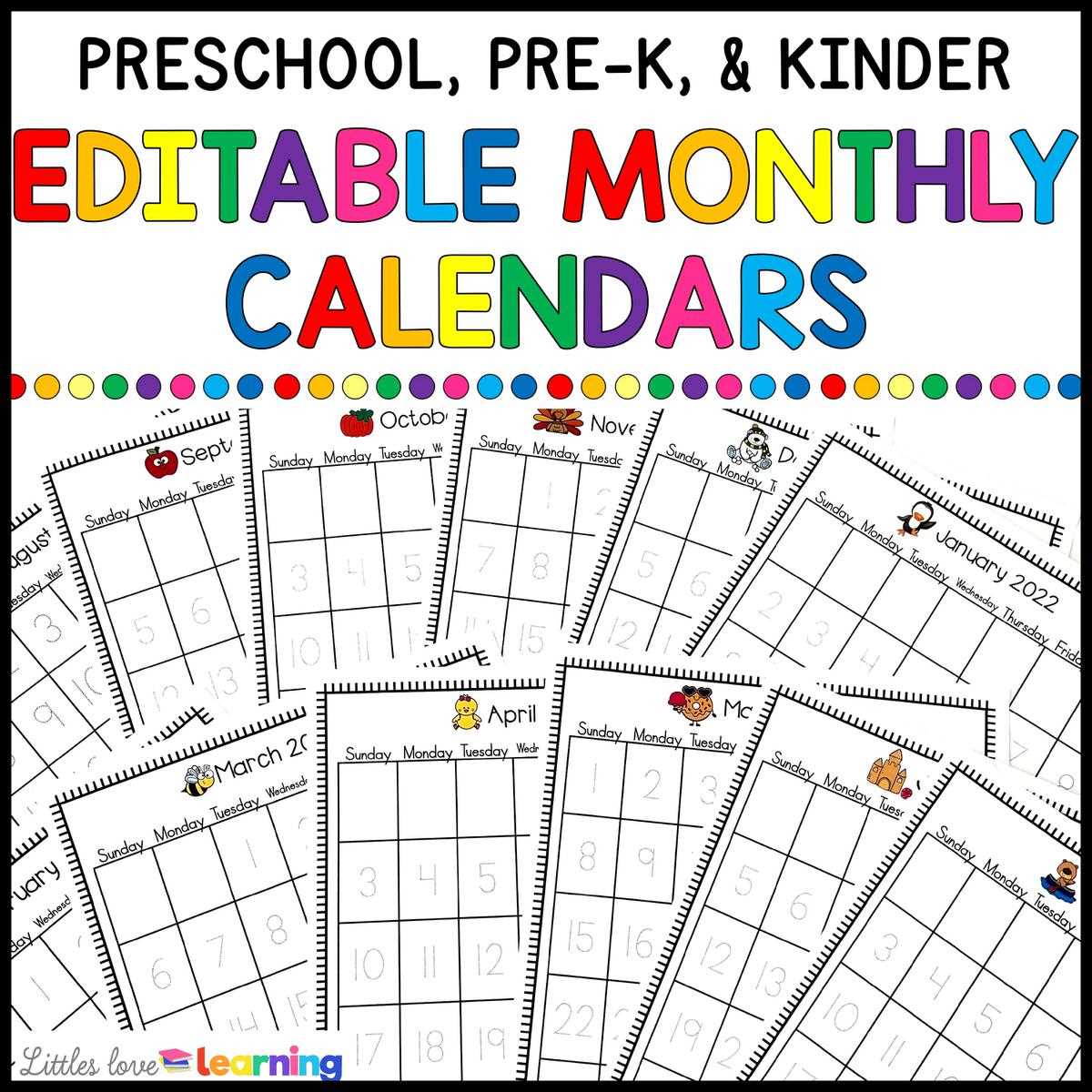 editable preschool calendar template