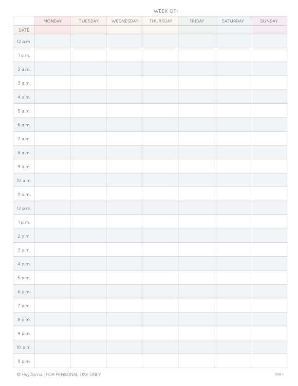 calendar by hour template