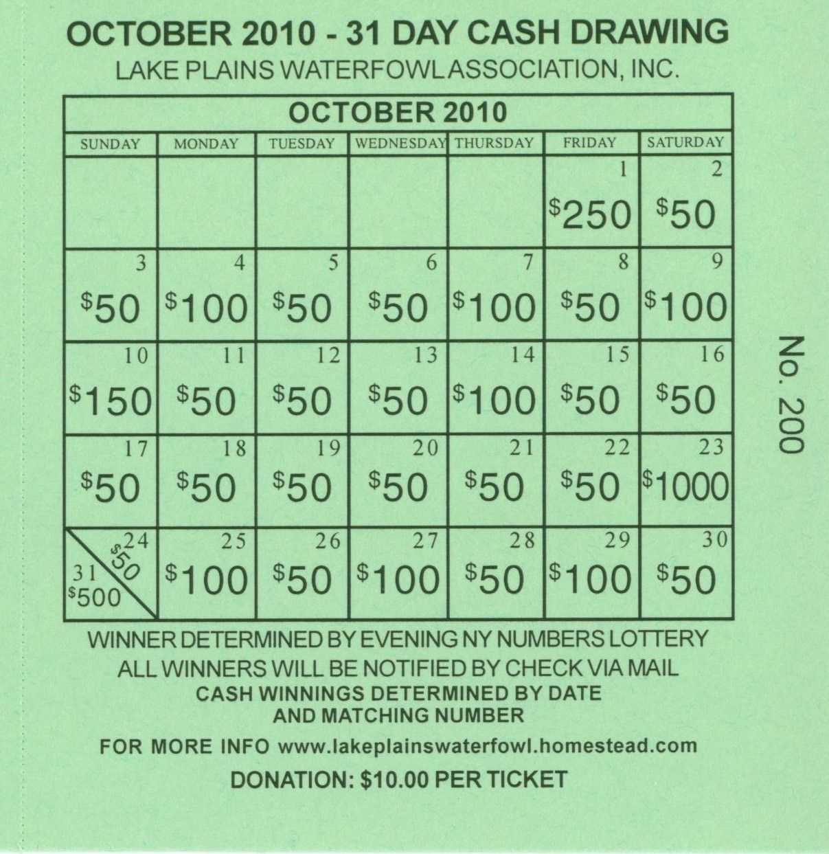fundraising lottery calendar template