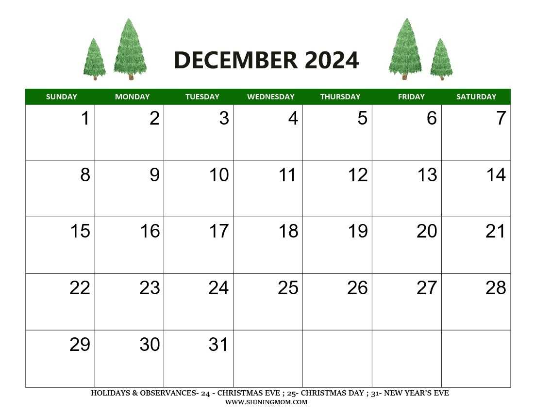 december calendar template printable