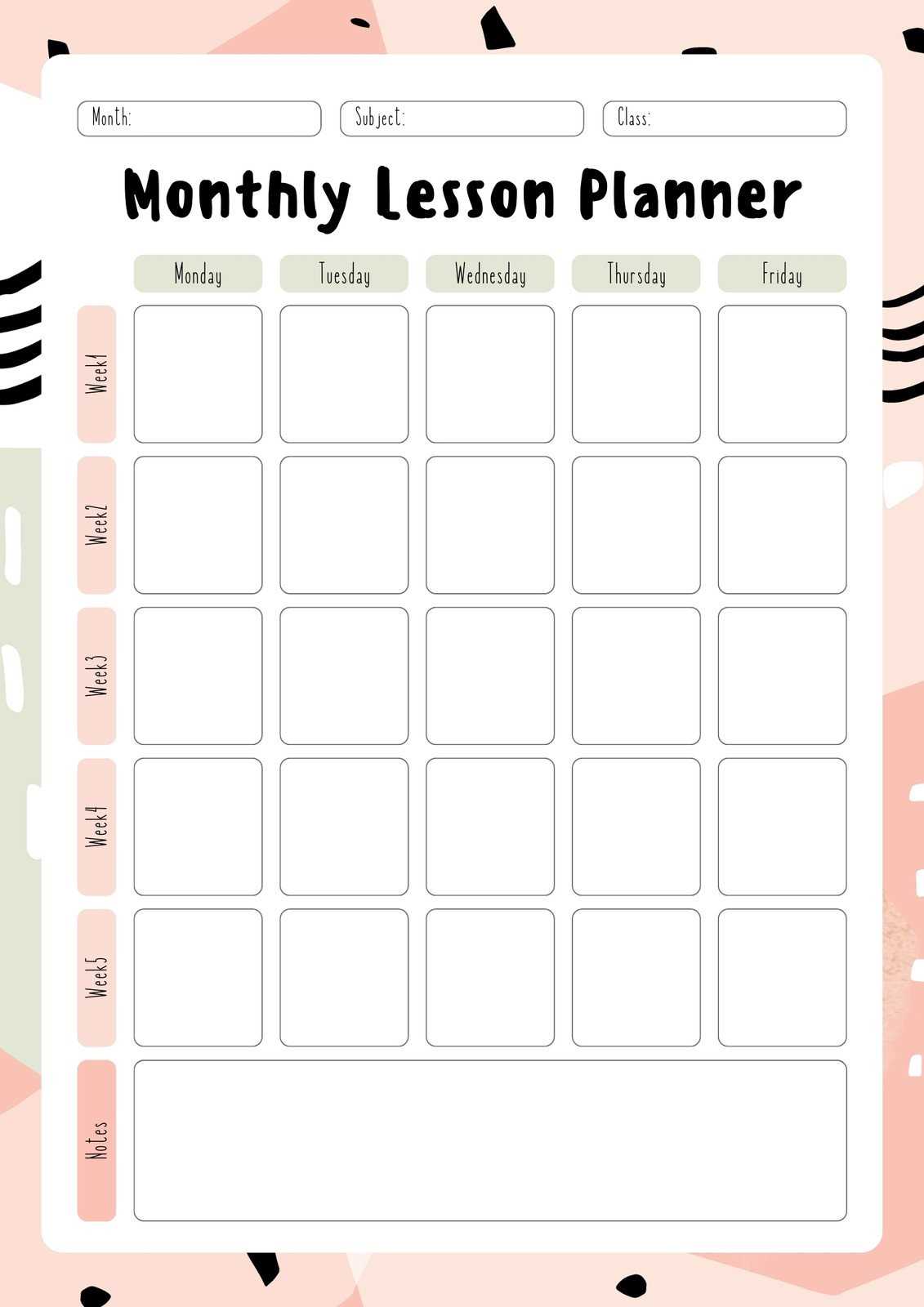 teacher planning calendar template