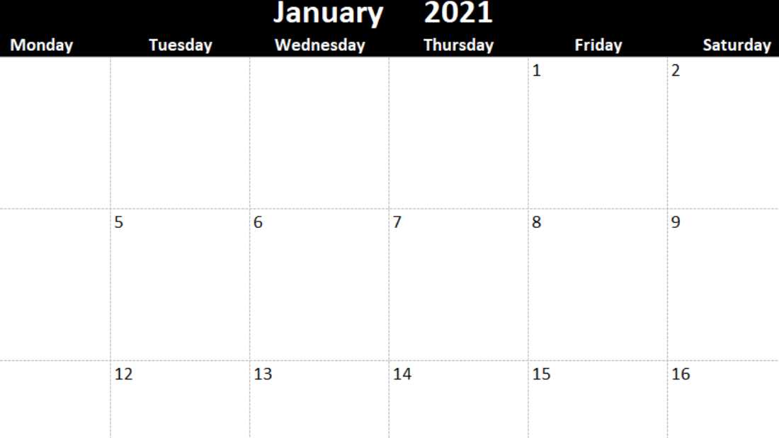 calendar template monthly