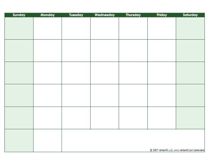 monday through sunday calendar template