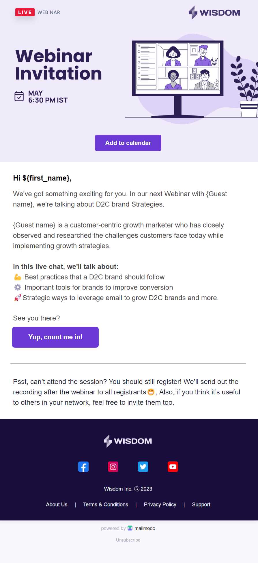 sending calendar invite email template