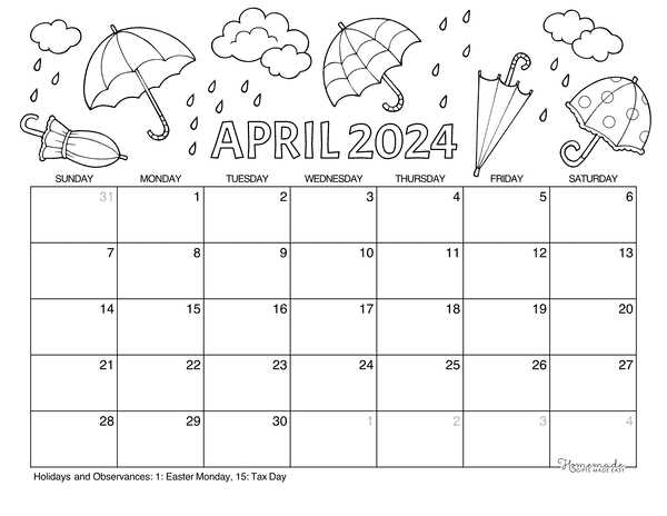 free april calendar template