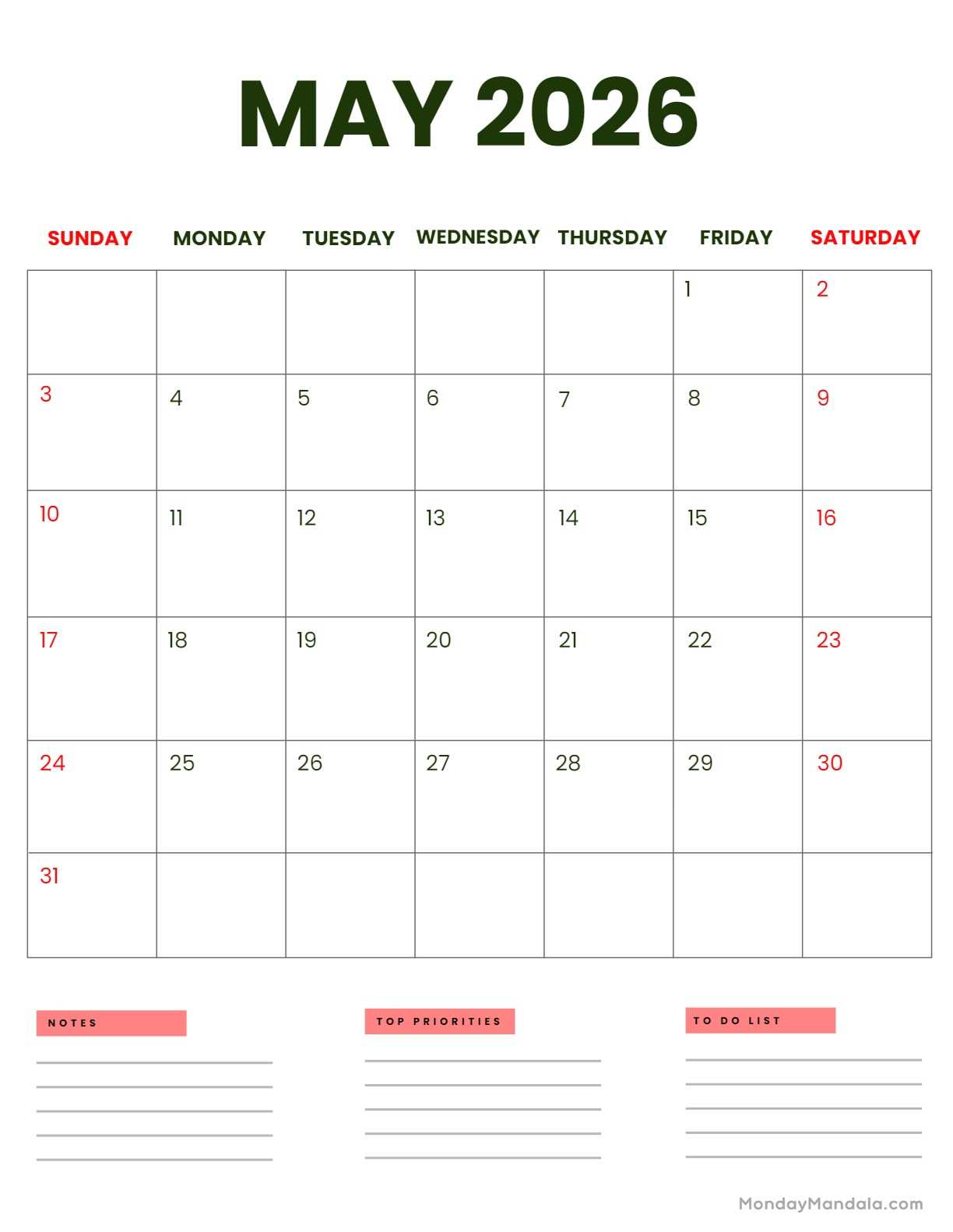 may calendar template