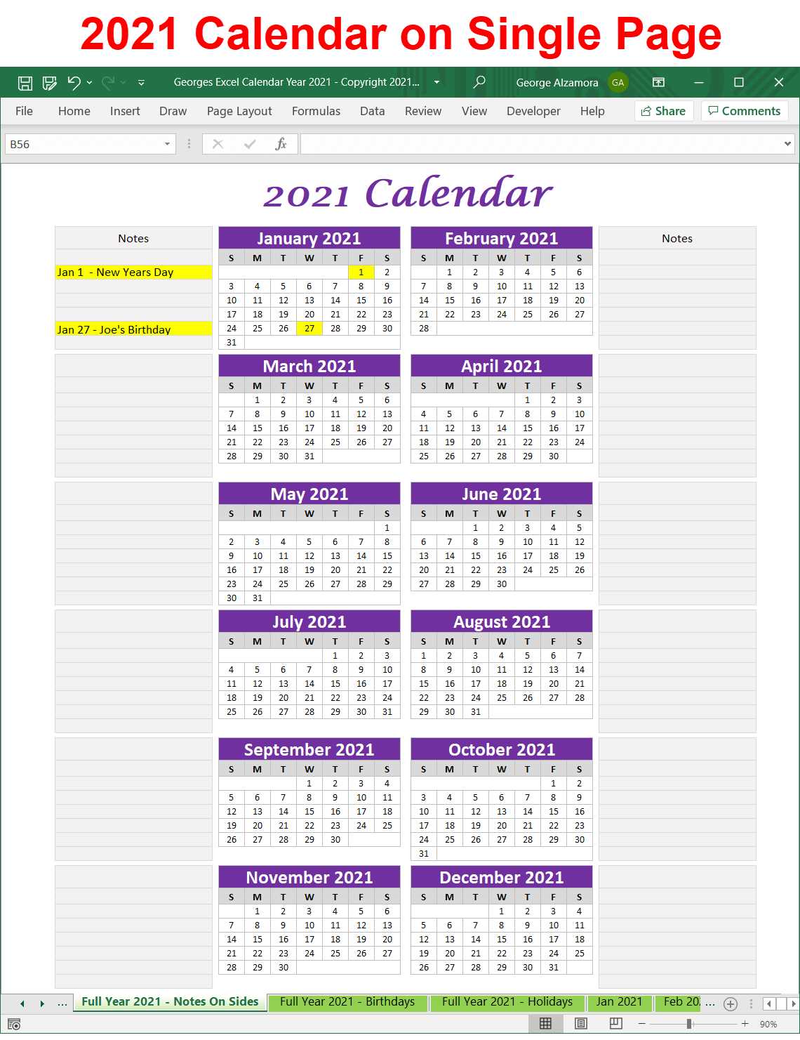 calendar template yearly