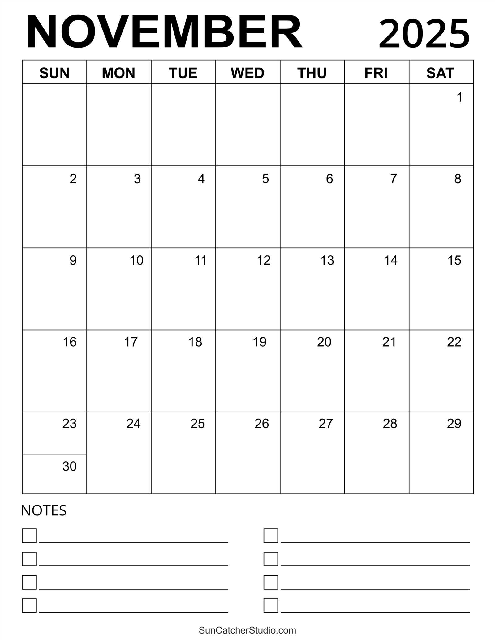 free calendar template november 2025