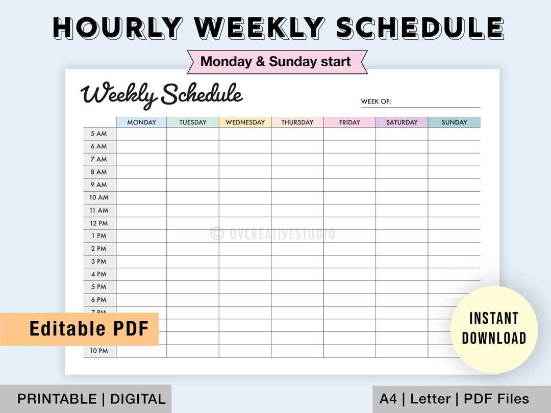 weekly hourly calendar template