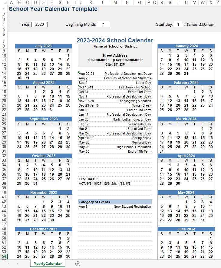 school calendar templates