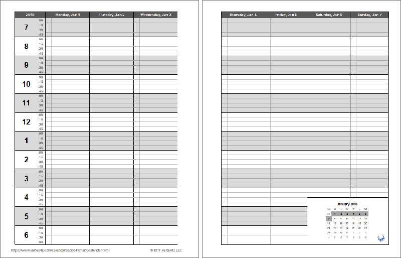 weekly calendar appointment template