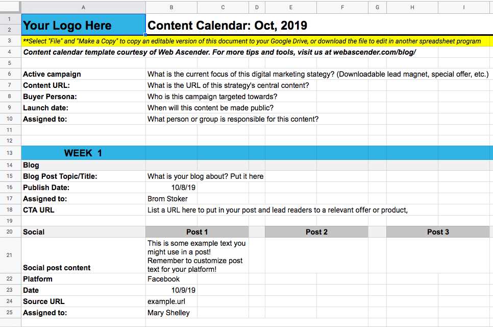 blog content calendar template