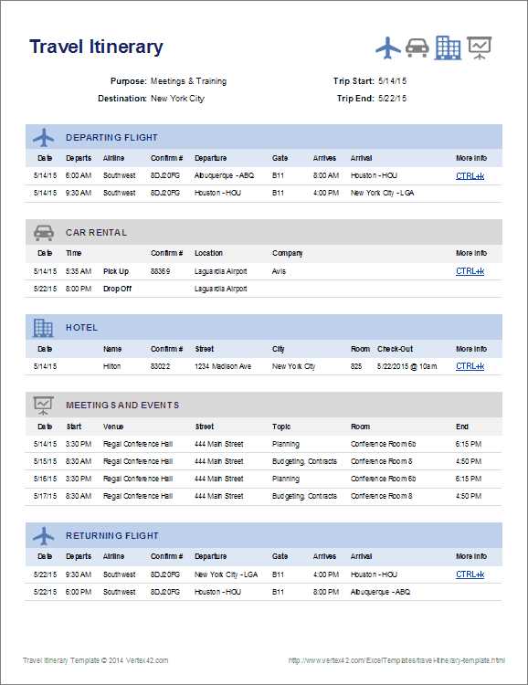 travel planner calendar template