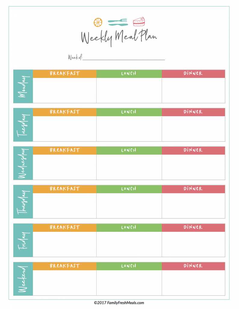 meal plan calendar template free