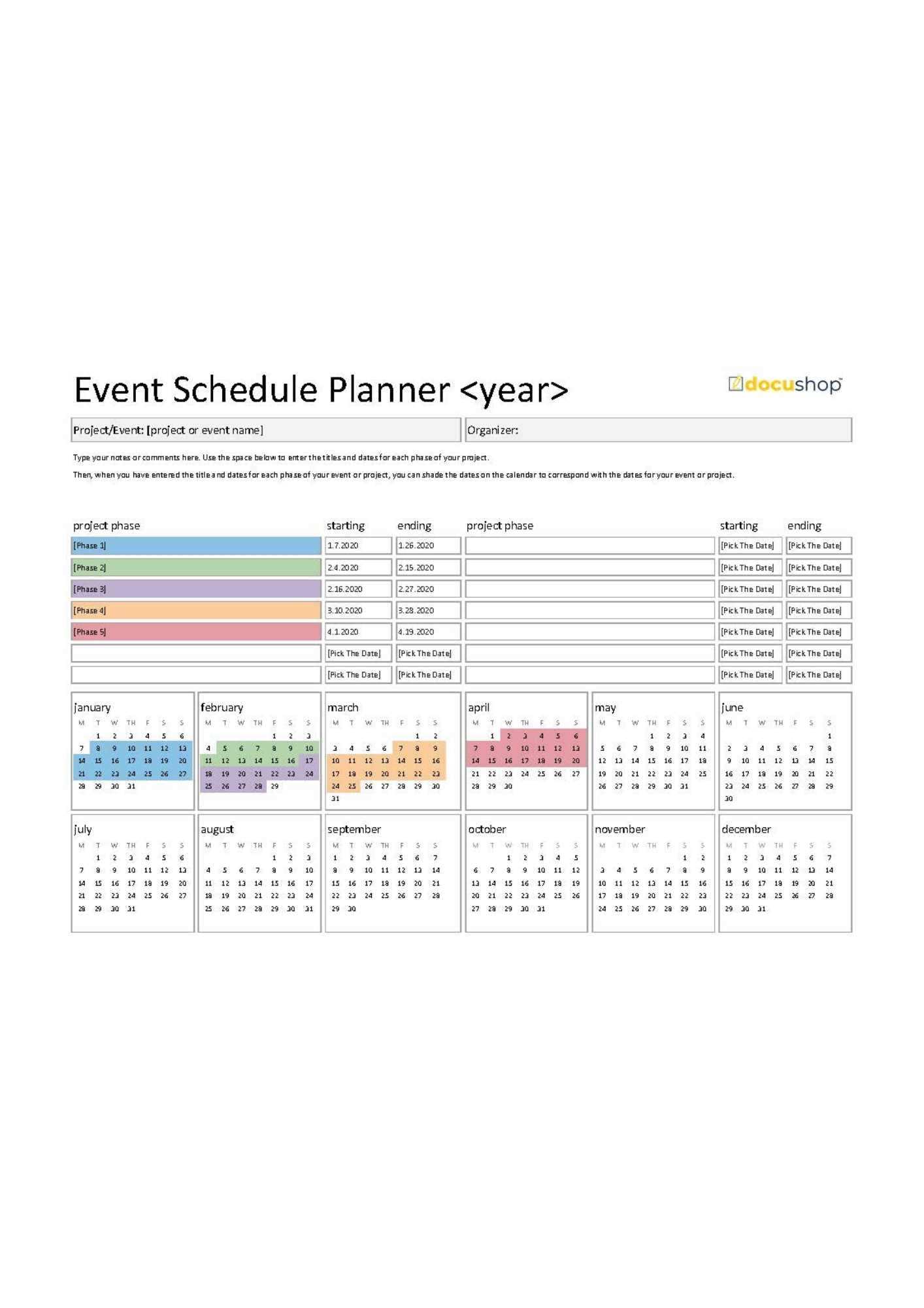 calendar template for events