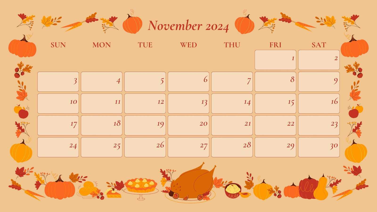 november monthly calendar template