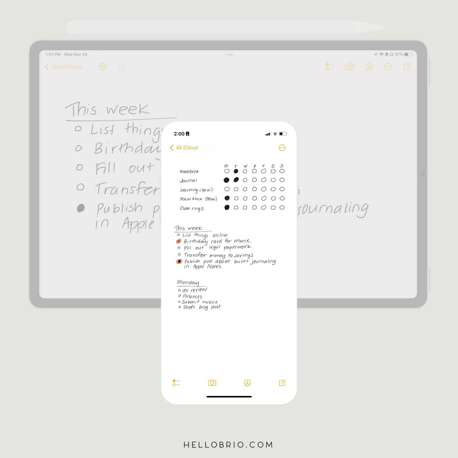 apple notes calendar template